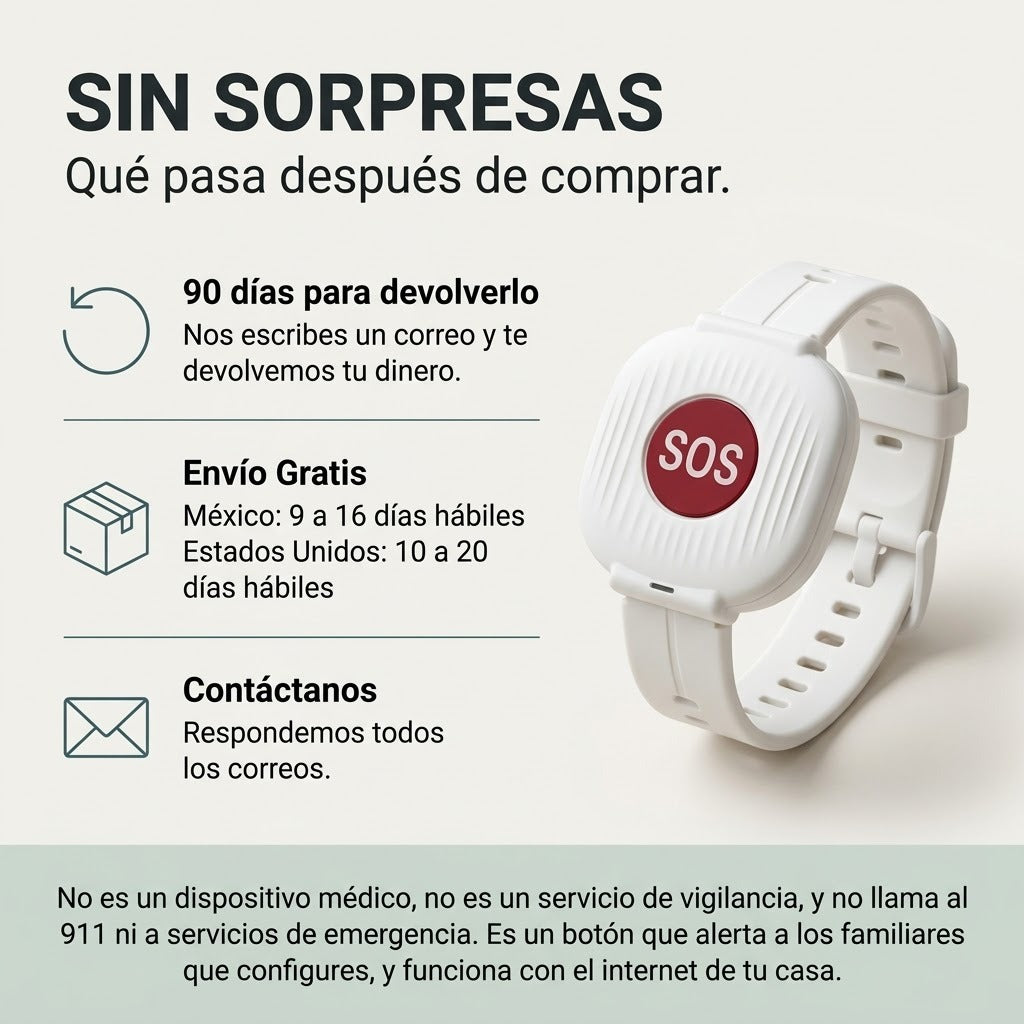 Sin sorpresas: 90 días para devolverlo, envío gratis a México y Estados Unidos y correo de contacto